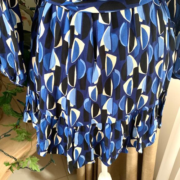 Zara Geometric PRINTED SHORT DRESS with Belt Tie in Blue - Picture 11 of 13